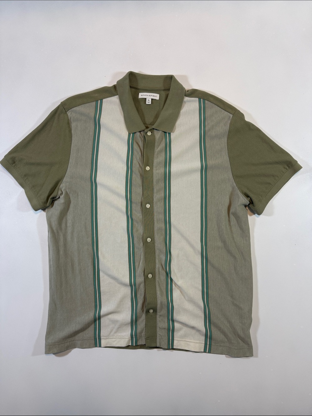 Banana Republic Olive & Cream Striped Polo Shirt